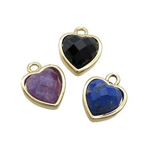 Mix Gemstone Heart Pendant Gold Plated, approx 11mm