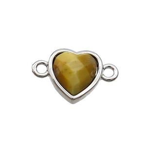 Golden Tiger Eye Stone Heart Connector Platinum Plated, approx 11mm