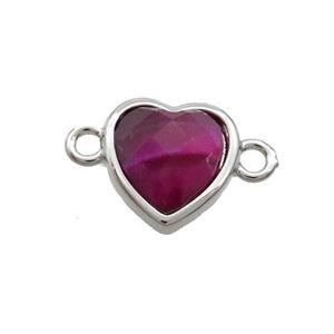 Fuchsia Tiger Eye Stone Heart Connector Platinum Plated, approx 11mm