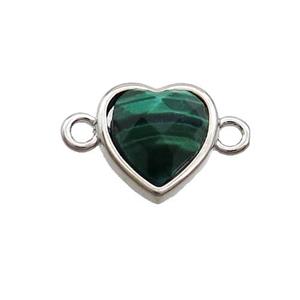Green Tiger Eye Stone Heart Connector Platinum Plated, approx 11mm