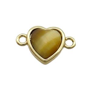 Golden Tiger Eye Stone Heart Connector Gold Plated, approx 11mm