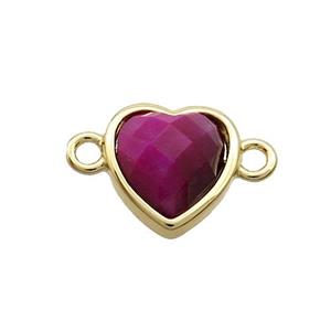 Fuchsia Tiger Eye Stone Heart Connector Gold Plated, approx 11mm