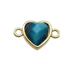 Blue Tiger Eye Stone Heart Connector Gold Plated, approx 11mm