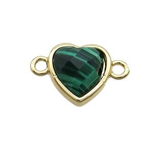 Green Tiger Eye Stone Heart Connector Gold Plated, approx 11mm