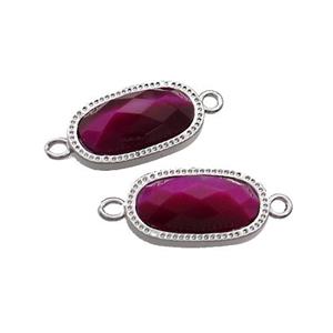 Fuchsia Tiger Eye Stone Oval Connector Platinum Plated, approx 9-16mm