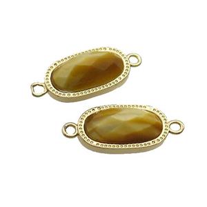 Golden Tiger Eye Stone Oval Connector Gold Plated, approx 9-16mm
