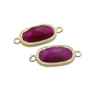 Fuchsia Tiger Eye Stone Oval Connector Gold Plated, approx 9-16mm