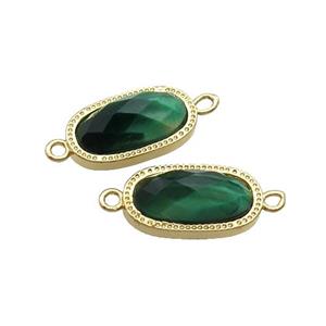 Green Tiger Eye Stone Oval Connector Gold Plated, approx 9-16mm
