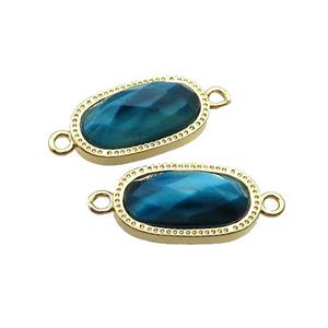 Blue Tiger Eye Stone Oval Connector Gold Plated, approx 9-16mm