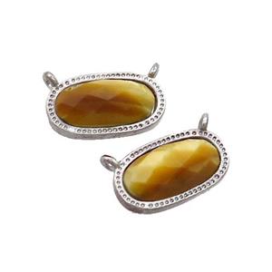 Golden Tiger Eye Stone Oval Pendant 2loops Platinum Plated, approx 9-16mm