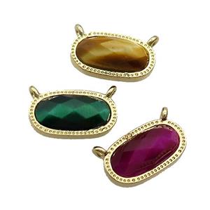 Mixed Tiger Eye Stone Oval Pendant 2loops Gold Plated, approx 9-16mm