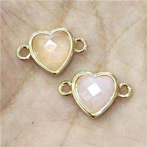 Rose Quartz Heart Connector Gold Plated, approx 11-12mm