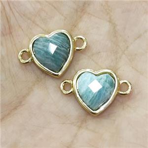 Green Amazonite Heart Connector Gold Plated, approx 11-12mm
