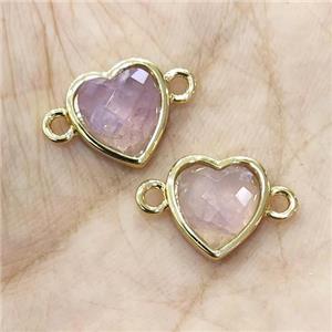 Purple Amethyst Heart Connector Gold Plated, approx 11-12mm