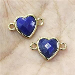 Blue Lapis Lazuli Heart Connector Gold Plated, approx 11-12mm