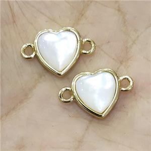 White Pearlized Shell Heart Connector Gold Plated, approx 11-12mm