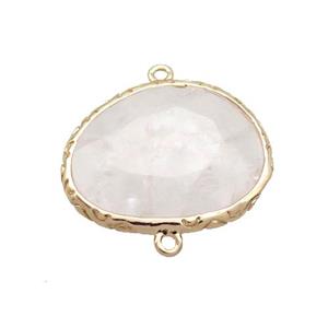 White Crystal Quartz Connector Oval Gold Plated, approx 18-22mm