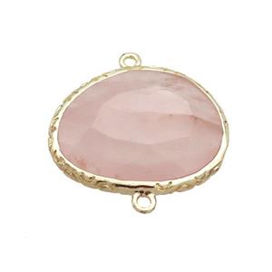 Pink Rose Quartz Connector Oval Gold Plated, approx 18-22mm
