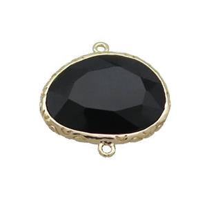 Black Onyx Agate Connector Oval Gold Plated, approx 18-22mm