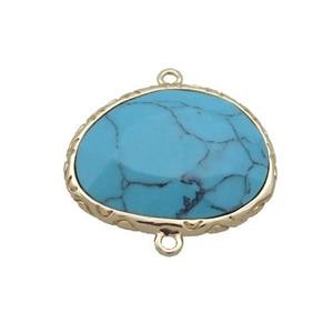 Synthetic Blue Turquoise Connector Oval Gold Plated, approx 18-22mm
