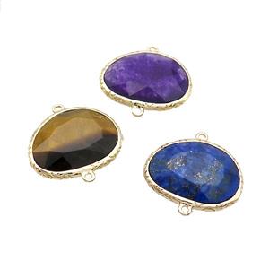 Mix Gemstone Connector Oval Gold Plated, approx 18-22mm