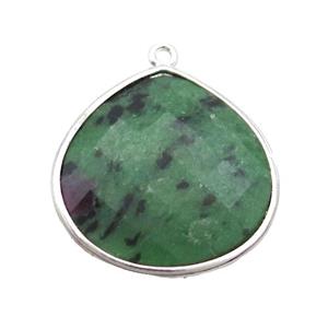 Ruby Zoisite Teardrop Pendant Green Platinum Plated, approx 25mm