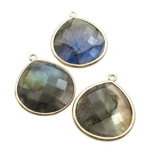 Natural Labradorite Teardrop Pendant Gold Plated, approx 25mm
