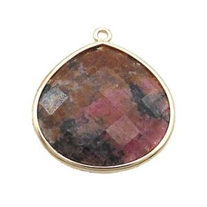 Pink Rhodonite Teardrop Pendant Gold Plated, approx 25mm