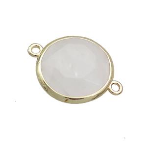 White Crystal Quartz Circle Connector Faceted Gold Plated, approx 18mm dia