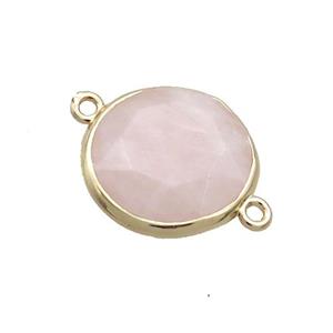 Pink Rose Quartz Circle Connector Faceted Gold Plated, approx 18mm dia