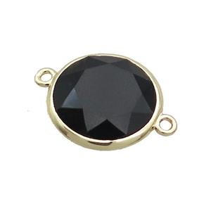 Black Onyx Agate Circle Connector Faceted Gold Plated, approx 18mm dia