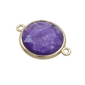Purple Jade Circle Connector Dye Faceted Gold Plated, approx 18mm dia