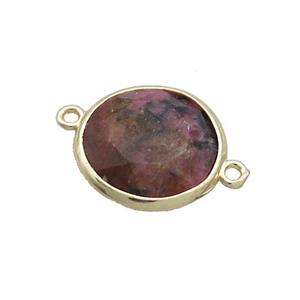 Pink Rhodonite Circle Connector Faceted Gold Plated, approx 18mm dia