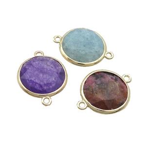 Mixed Gemstone Circle Connector Faceted Gold Plated, approx 18mm dia