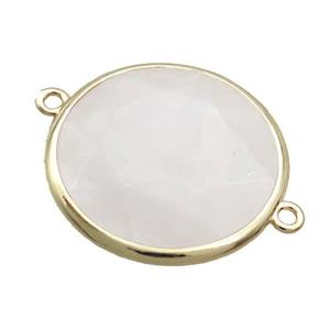 White Crystal Quartz Circle Connector Faceted Gold Plated, approx 25mm dia