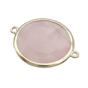 Pink Rose Quartz Circle Connector Faceted Gold Plated, approx 25mm dia