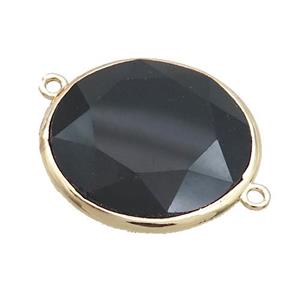 Black Onyx Agate Circle Connector Faceted Gold Plated, approx 25mm dia