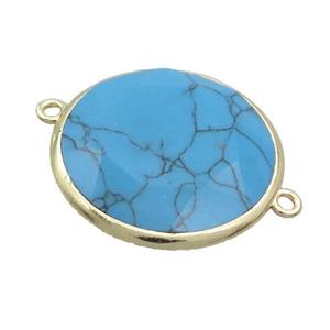 Synthetic Blue Turquoise Circle Connector Faceted Gold Plated, approx 25mm dia