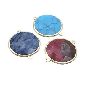 Mix Gemstone Circle Connector Faceted Gold Plated, approx 25mm dia