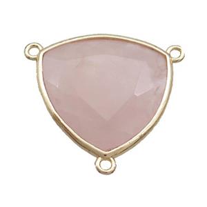 Pink Rose Quartz Triangle Pendant 3loops Gold Plated, approx 25mm