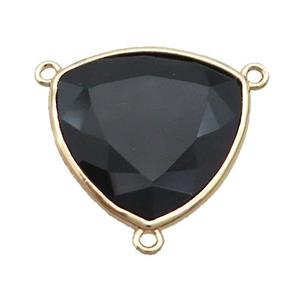 Black Onyx Agate Triangle Pendant 3loops Gold Plated, approx 25mm