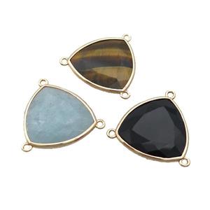 Mix Gemstone Triangle Pendant 3loops Gold Plated, approx 25mm