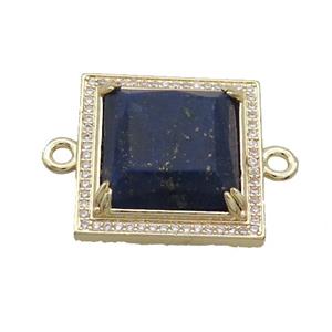 Copper Square Connector Pave Lapis Gold Plated, approx 25mm