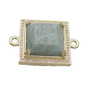 Copper Square Connector Pave Amazonite Gold Plated, approx 25mm