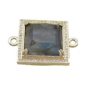Copper Square Connector Pave Labradorite Gold Plated, approx 25mm