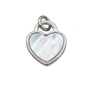 Copper Heart Pendant Pave White Shell Platinum Plated, approx 12mm