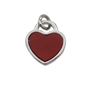 Copper Heart Pendant Pave Red Agate Platinum Plated, approx 12mm