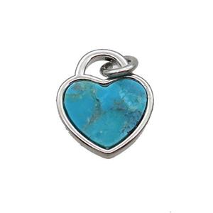 Copper Heart Pendant Pave Turquoise Platinum Plated, approx 12mm