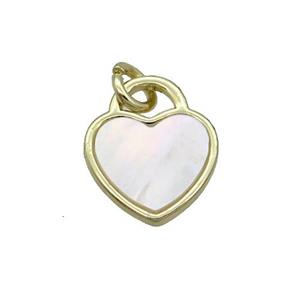 Copper Heart Pendant Pave White Shell Gold Plated, approx 12mm