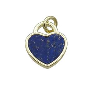 Copper Heart Pendant Pave Blue Lapis Gold Plated, approx 12mm